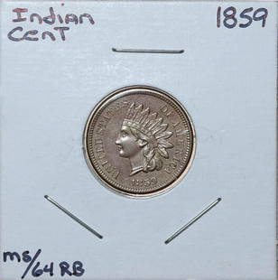 1859 Indian Head Cent: MS-64 Red Brown. CPG $1,550.