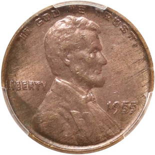 1955 Lincoln Cent Doubled Die Obverse PCGS Genuine: Questionable Color, Uncirculated Detail. CPG $2,620.