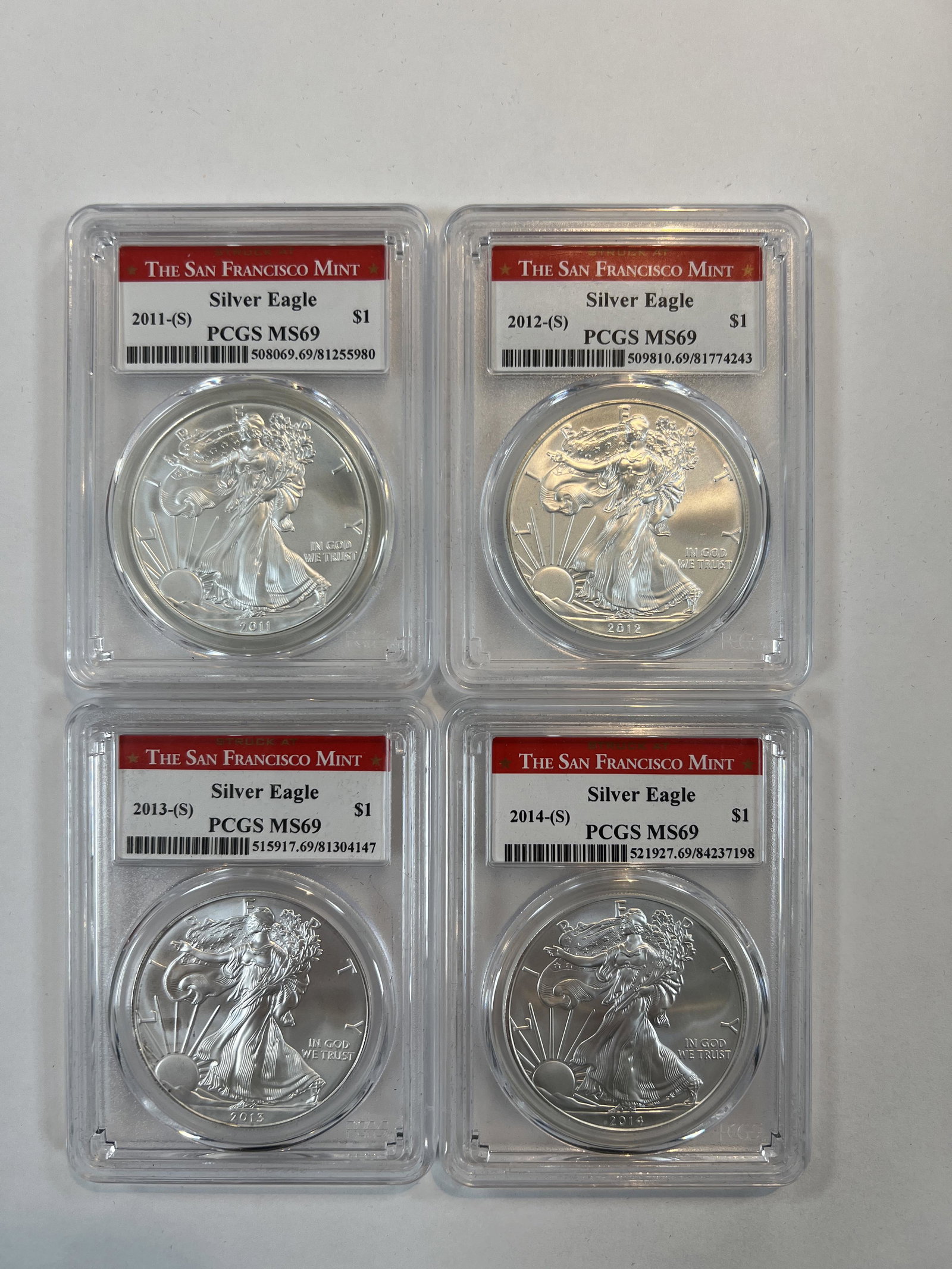 U.S. Silver Eagle Group of 4 San Francisco Mint 2011-2014 (1 of 5)