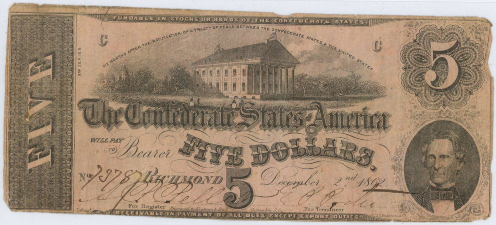 Confederate 1862 $5 (1 of 2)