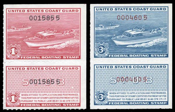 Boating Stamps 1960 $1-$3 complete Scott #RVB1-RVB2 (1 of 1)