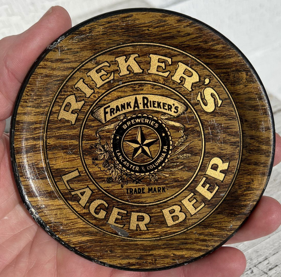 Frank Rieker's Lager Beer Brewery Advertising Beer Tip Tray - Lancaster & Columbia PA. (1 of 9)
