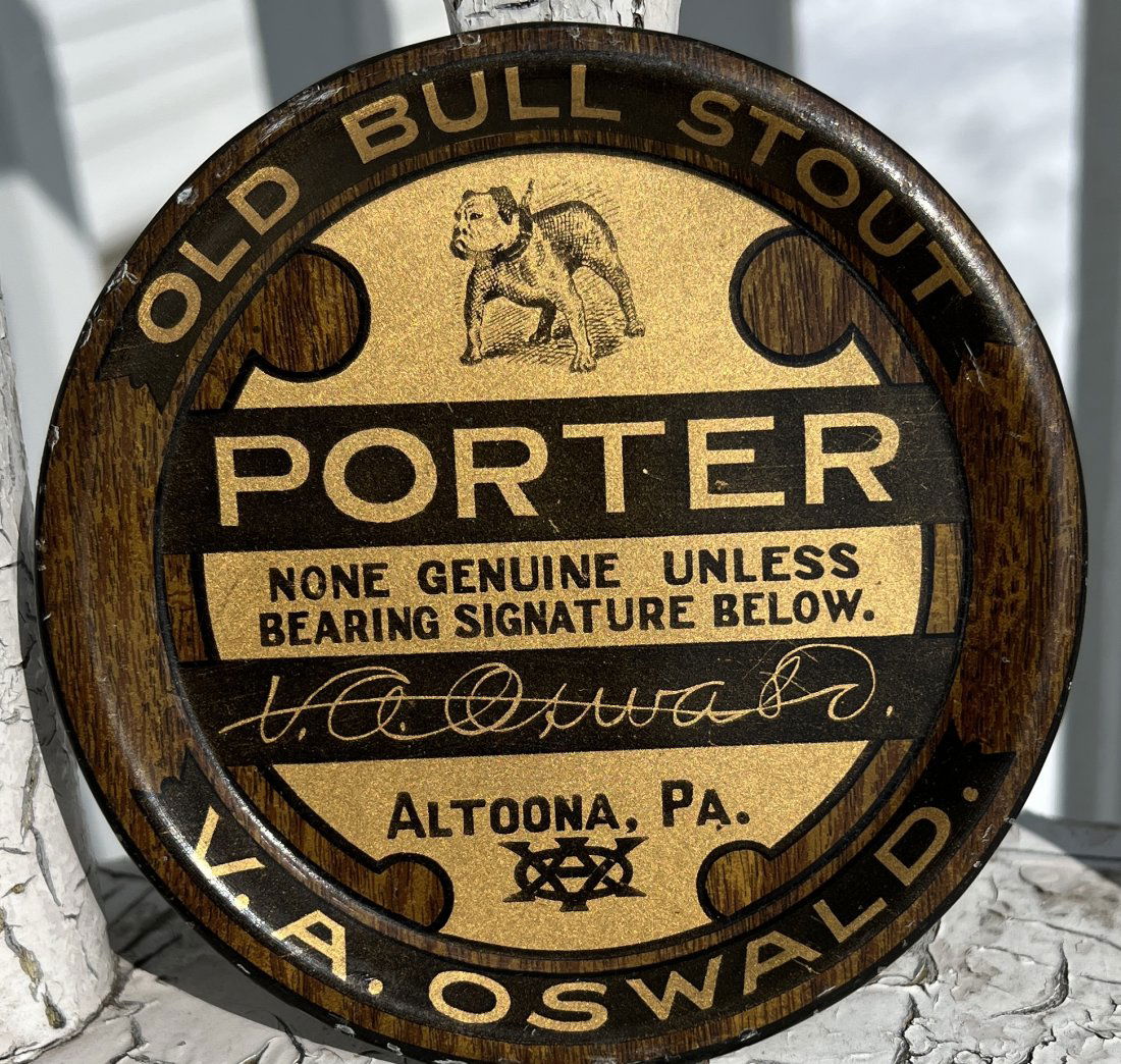 Advertising Beer Tip Tray - Old Bull Stout Porter V A Oswald - Altoona, PA.  Brewery (1 of 9)