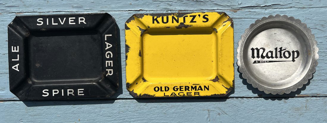 3 Advertising Beer Ash Tip Trays - Kuntz's Old German, Silver Spire , Maltop - Brewery Brewers (1 of 8)