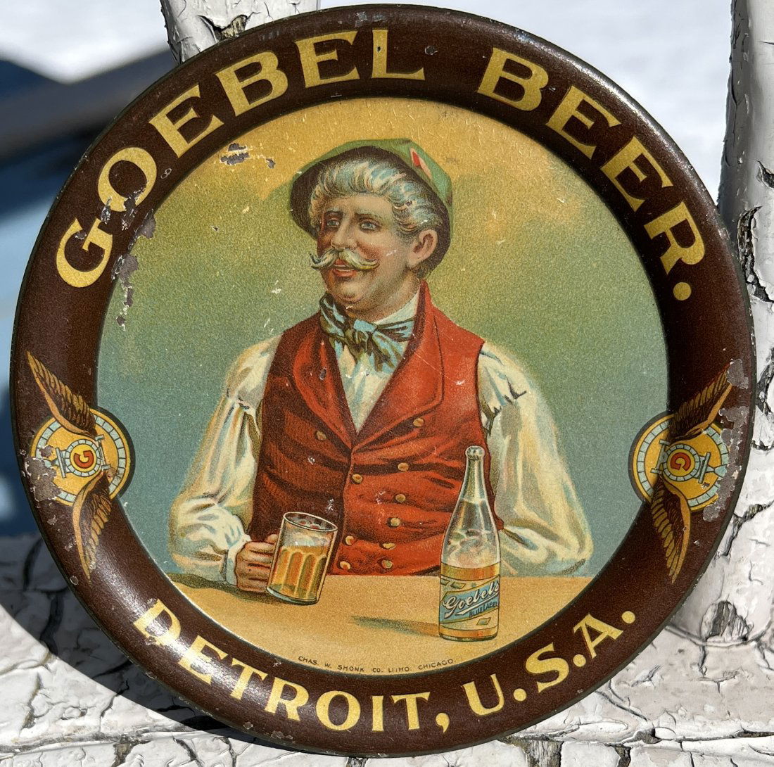 Advertising Beer Tip Tray - Goebel - Detroit MI. USA Brewing Brewery: Advertising Beer Tip Tray - Goebel - Detroit MI. USA Brewing Brewery Please note this is a timed online only auction and each individual lot will be facilitated thru Live Auctioneers platform only. Wh