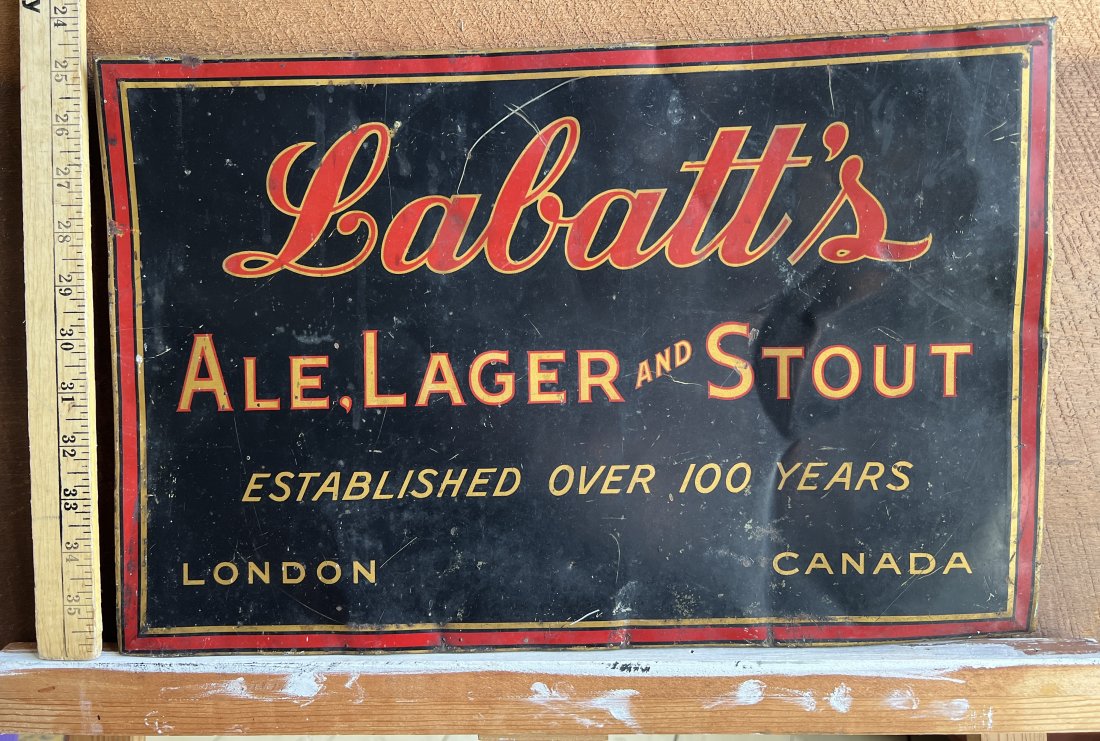Labatt's Ale Lager & Stout Advertising TOC Sign - London Canada: Labatt's Ale Lager & Stout Advertising TOC Sign - London Canada Please note this is a timed online only auction and each individual lot will be facilitated thru Live Auctioneers platform only. Which m