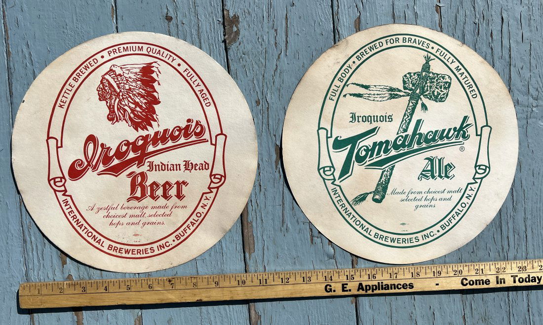 Pair of Iroquois Indian Head Beer Advertising Tray Coasters International Breweries Buffalo NY (1 of 6)