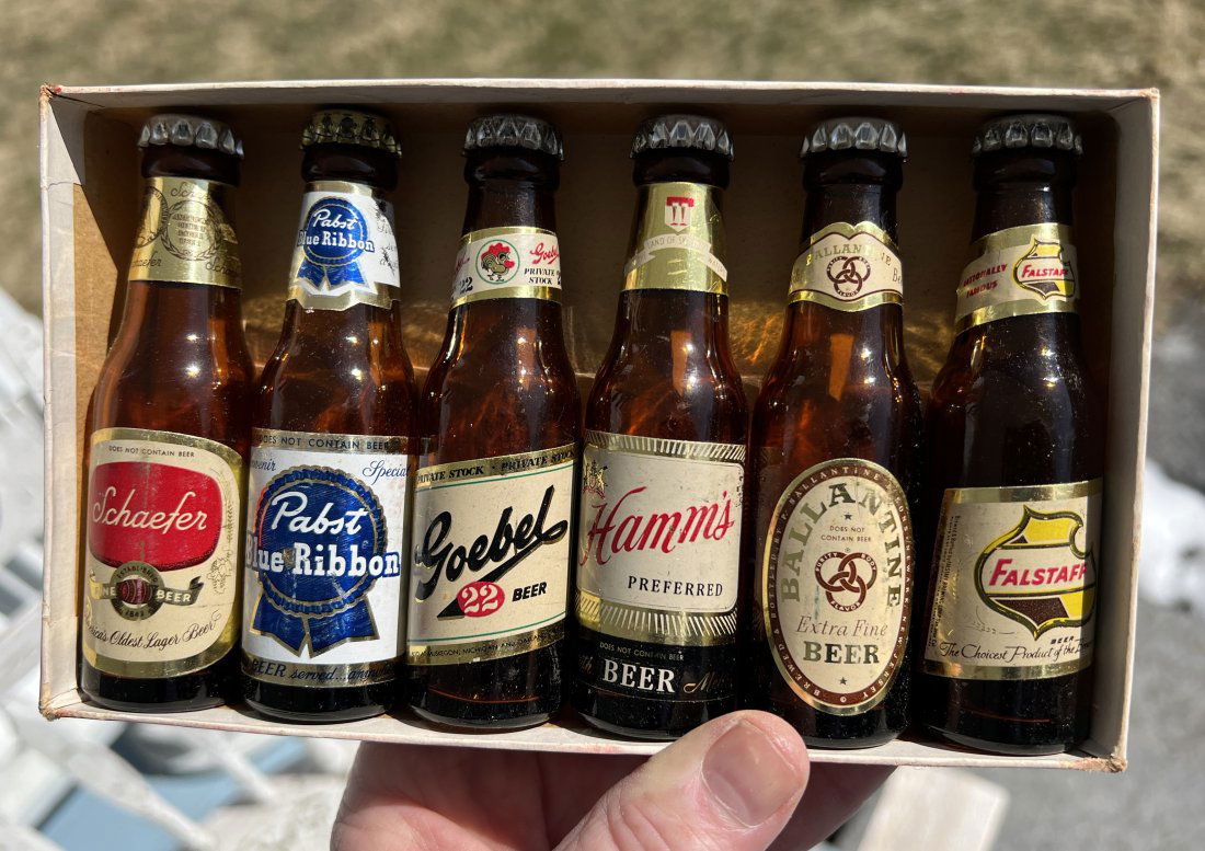 6 Advertising Beer Miniature Beer Bottles w/ original box - 6 different Breweries (1 of 10)