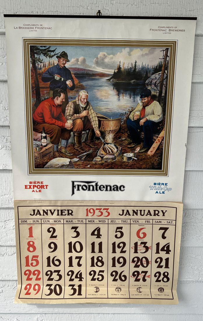 Frontenac Brewery Export Ale  White Cap Beer Advertising  1933 Large Calendar (1 of 14)