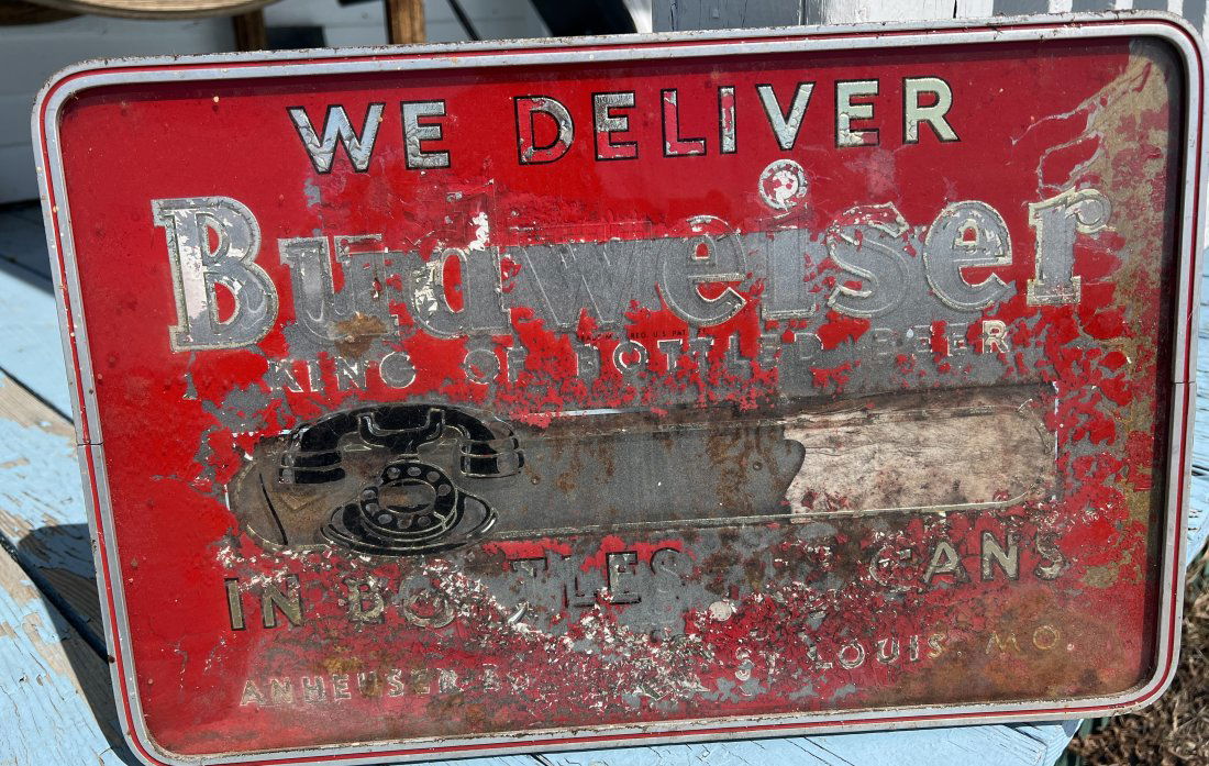 Anheuser Busch Brewery Budweiser Beer Telephone Reverse Painted Advertising Sign (1 of 12)