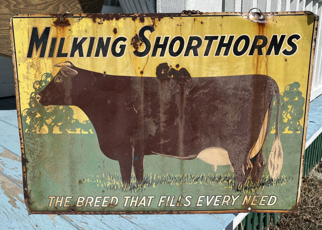 Farm Cow Milking Shorthorns Double Sided Advertising Folk Art double sided Sign - General Store (1 of 17)