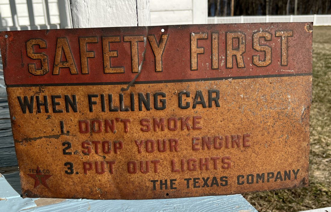 Autombilia Petroliana Texaco The Texas Company Car Safty First Metal Advertising Sign (1 of 10)