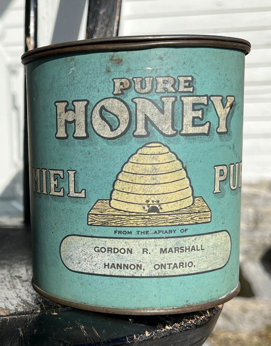 Pure Honey Apiary Hannon Ontario Canada General Store Advertising Tin Can (1 of 9)