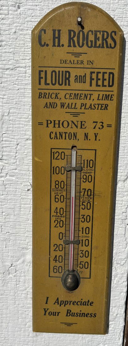 Advertising Wooden Thermomter Flour Feed Lime Plaster Dealer  Canton NY (1 of 4)
