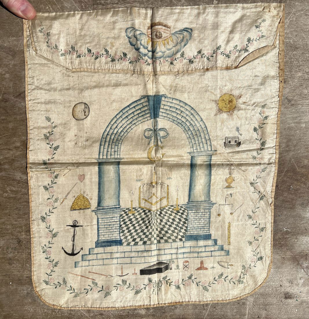 18th Century Masonic Apron Hand Painted on Silk Folk Art (1 of 18)