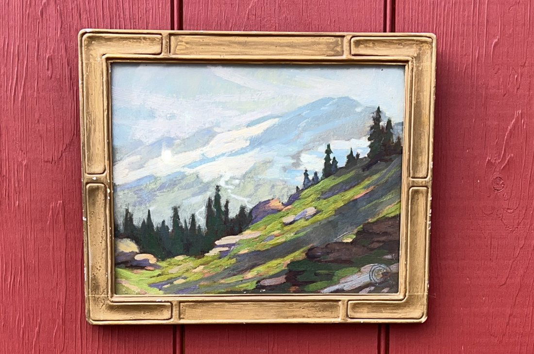 Western Landscape  Signed Oil Painting w/  Original Arts and Crafts Frame (1 of 11)