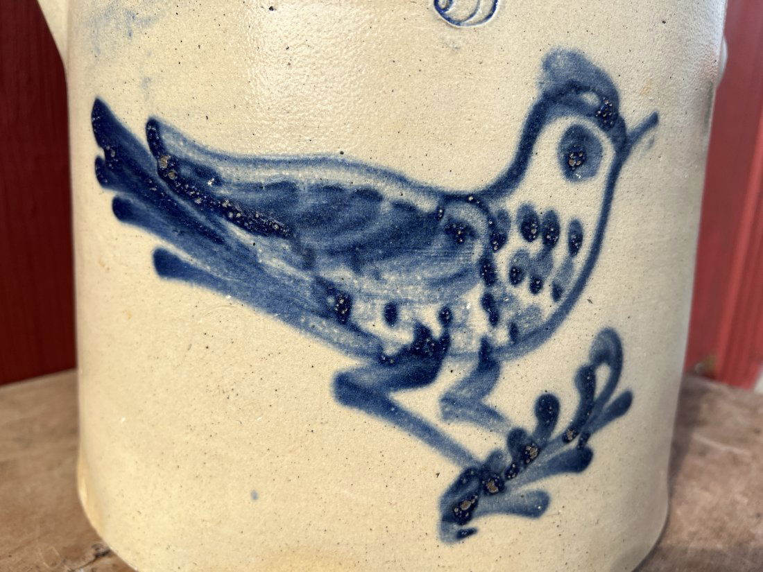 Blue Decorated Stoneware Crock w/ Bird - Seymour Hartford Ct. (1 of 10)