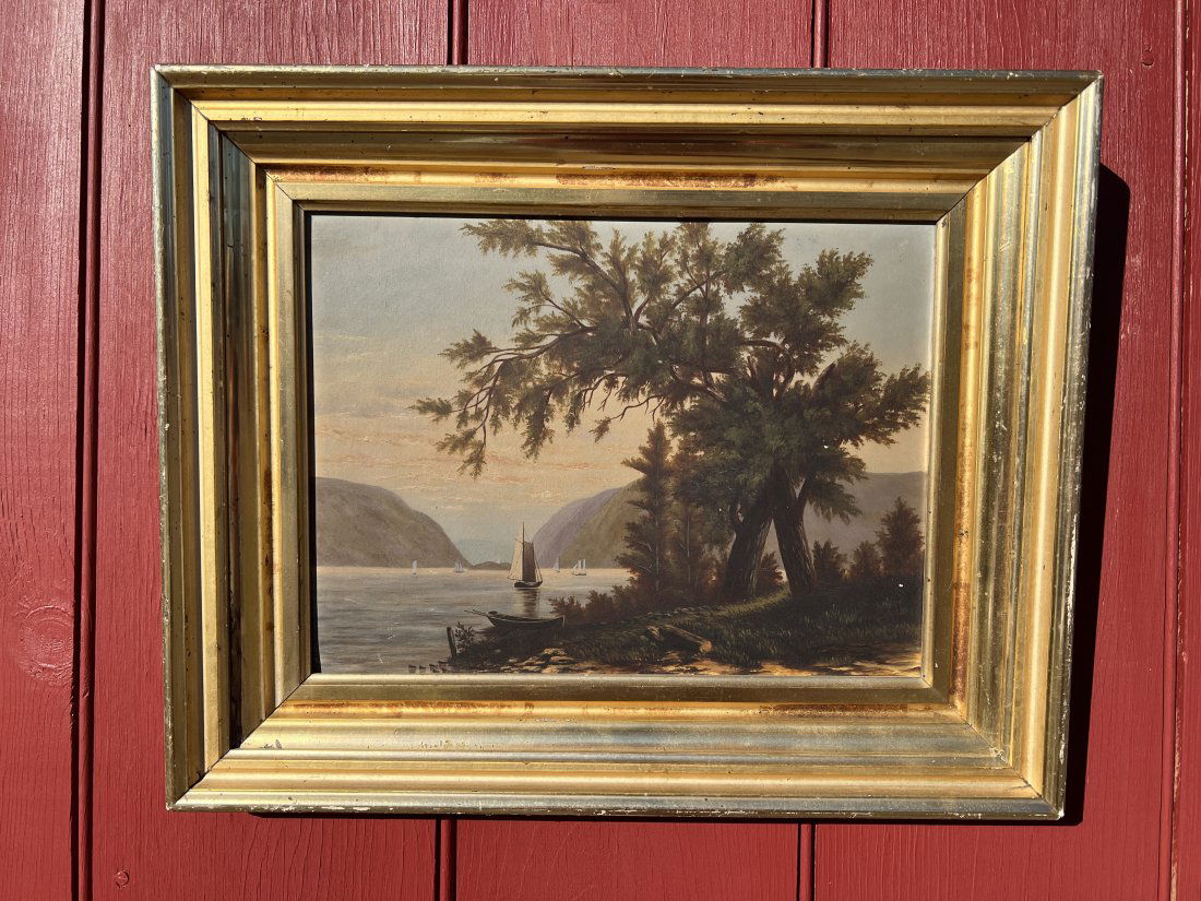 Classic Hudson River School Oil Painting w/ Original Lemon Gilt Frame (1 of 8)