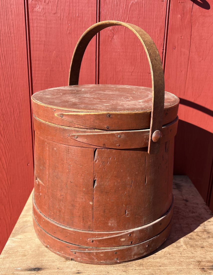 Antique Farmhouse Firkin Bucket w/ Orginal Red Paint (1 of 8)