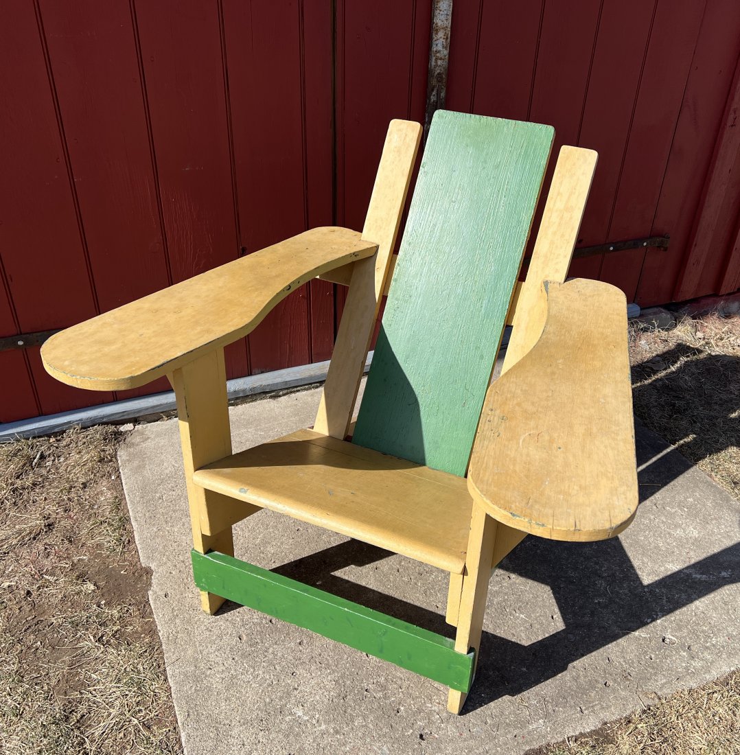 Antique Westport Adirondack Chair from Westport NY in Nice Paint: This is an original Westport Adirondack Chair bought from a porch in Westport NY. This was a variation from the one you usually see as the Patent was sold to another person around 1930's who made this