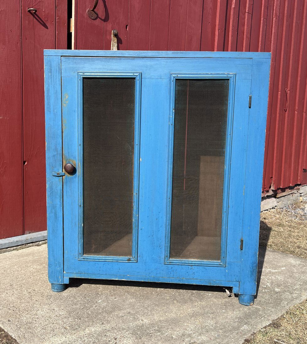 Antique  Blue Painted Pie Safe  NY State Country Farmhouse Cupboard (1 of 11)
