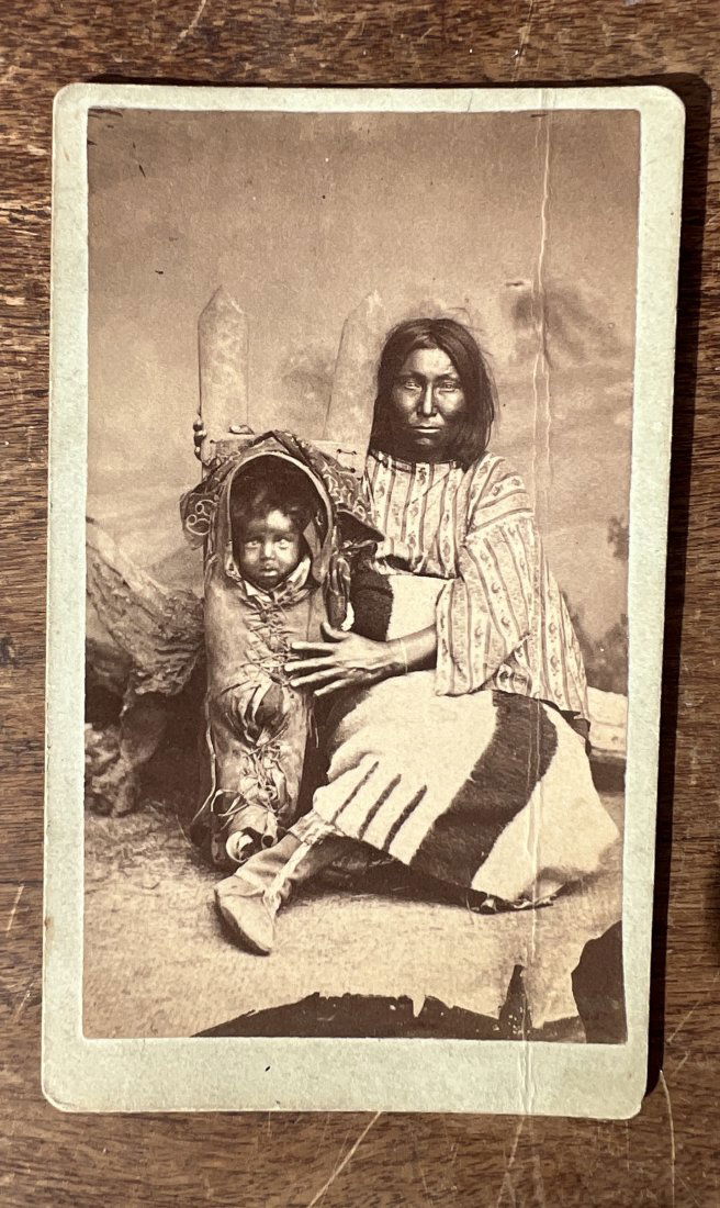 Antique Native American Indian Squaw w/ Papoose CDV Photograph W P Bliss Fort Sill: Sweet contrast w/ crease mark. Quality photograph. WHAT'S TO LOVE - Besides everything the Hudson Bay Blanket.