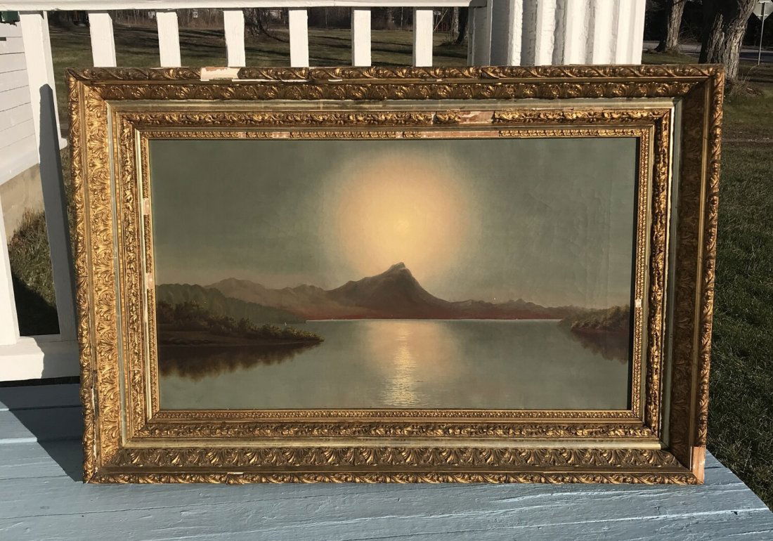 Woman Artist 1869 Luminous Oil Painting Newport Vermont Owls Head Lake Memphremagog Moonrise (1 of 9)