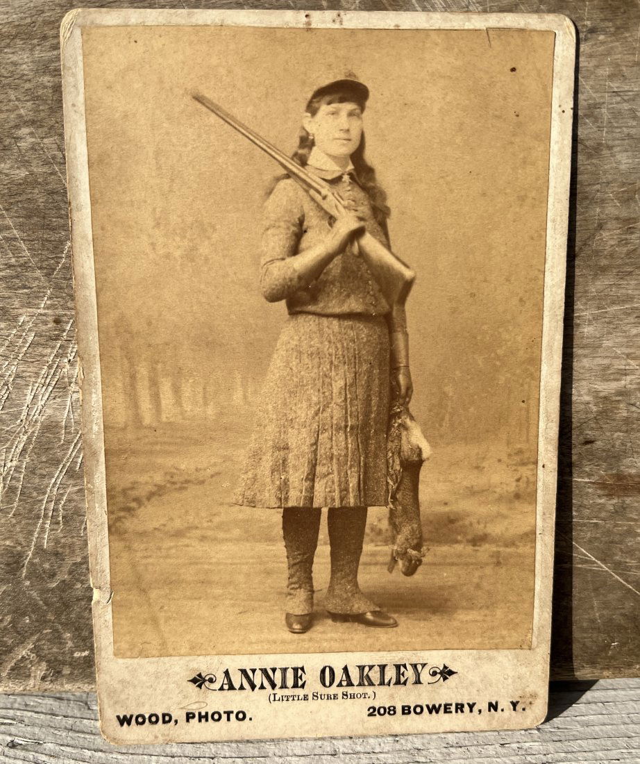 Annie Oakley Little  Sure Shot Cabinet Card Photograph by Wood - Brooklyn NY - Antique (1 of 4)