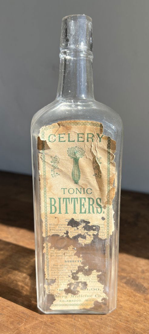 Celery Medicince Co Bitters Bottle Kalamazoo Mich.  w/ Label (1 of 8)