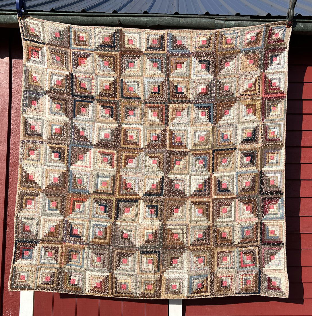 Beautiful Log Cabin 1880's Patchwork Folk Art Country Farmhouse Quilt (1 of 15)