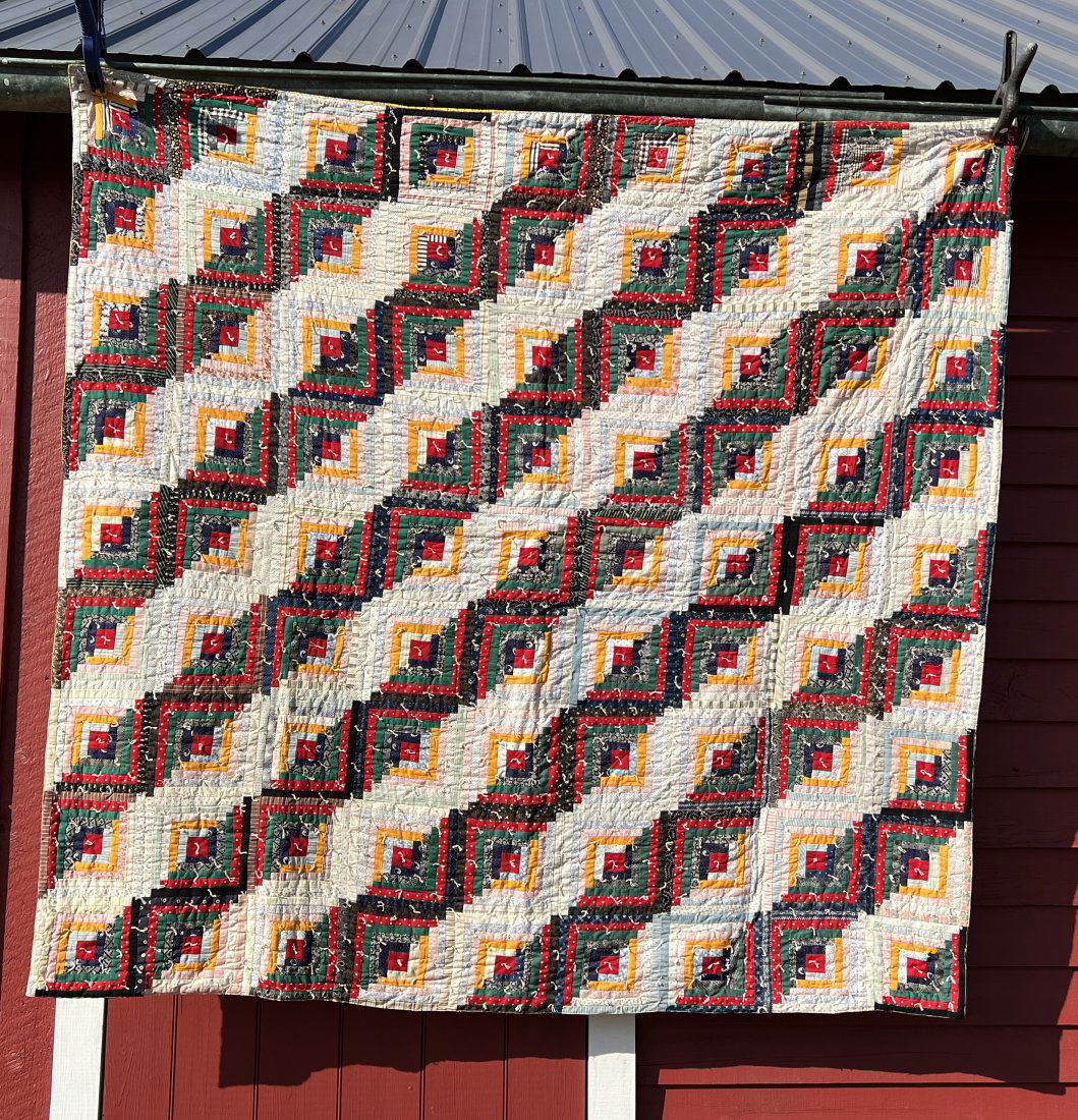 Log Cabin Antique Quilt Circa 1880s Country Farmhouse (1 of 13)