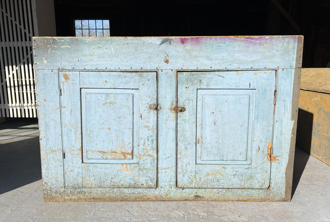 Blue Painted Raised Panels Early New York State Pine Dry Sink Cupboard (1 of 18)