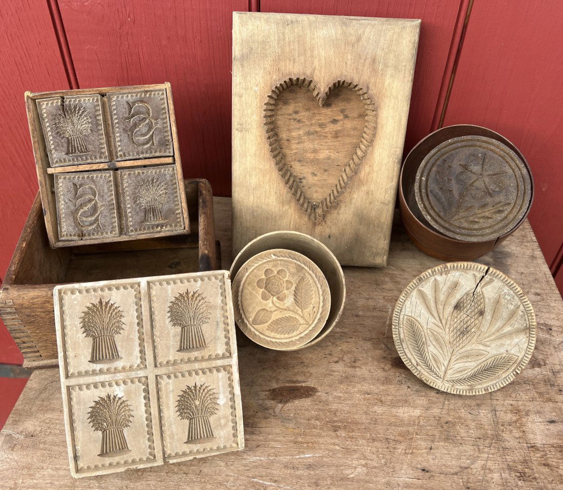 6 Antique Wooden Butter Stamp Maple Molds Country Farmhouse Folk Art (1 of 13)