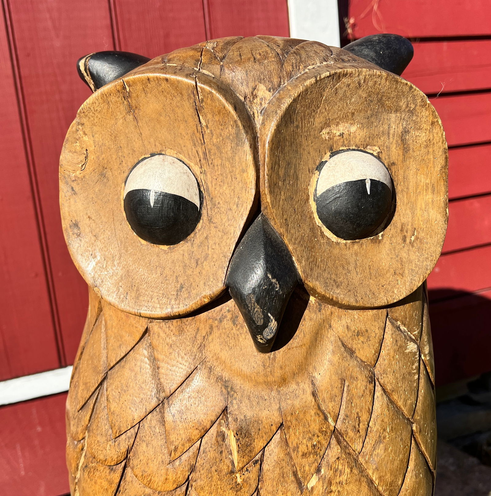 Folk Art Painted Large Carved Owl - Circa 1920 Vermont (1 of 20)