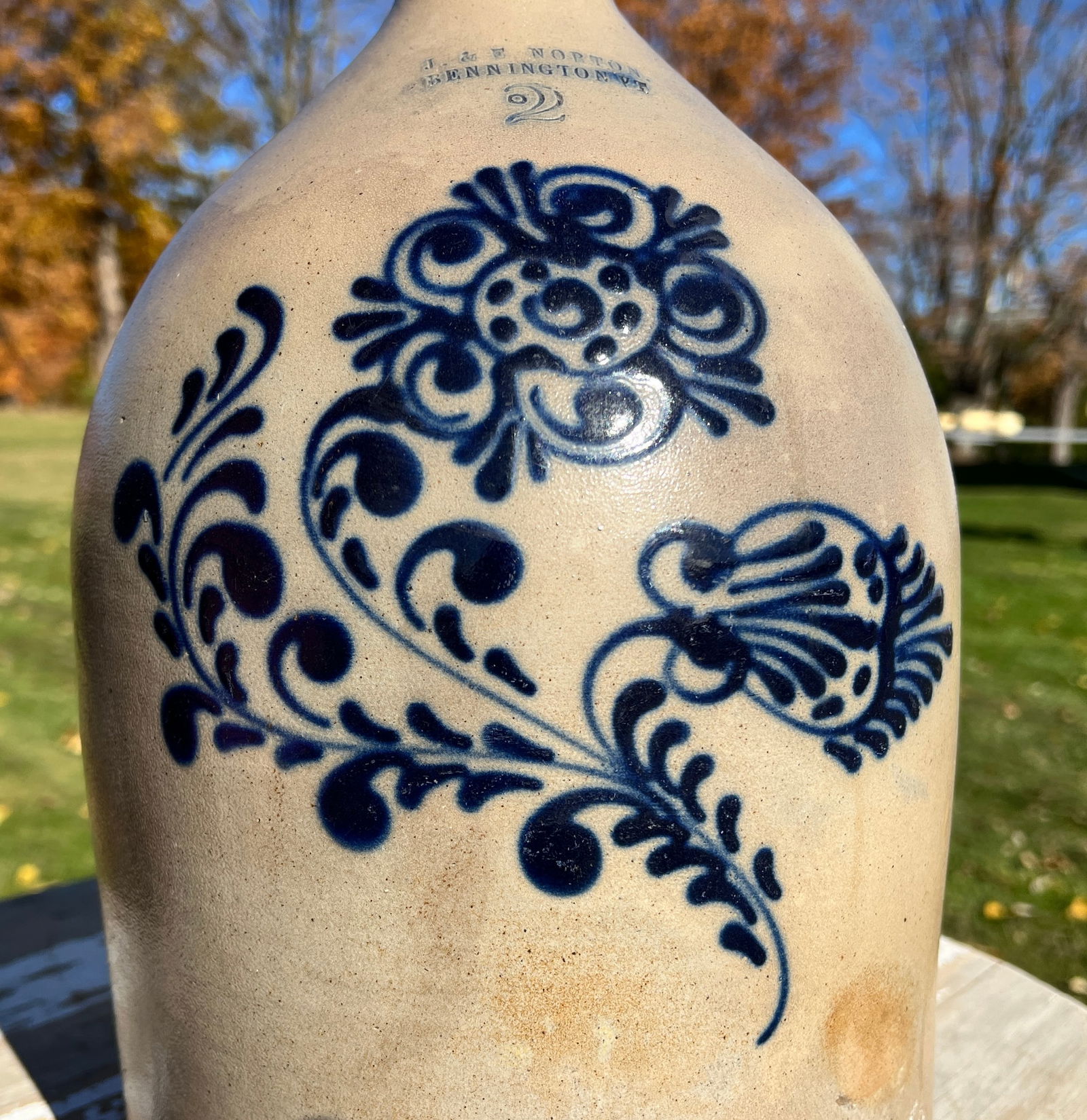 J & E Norton Bennington Vermont Blue Decorated Stoneware Jug (1 of 12)