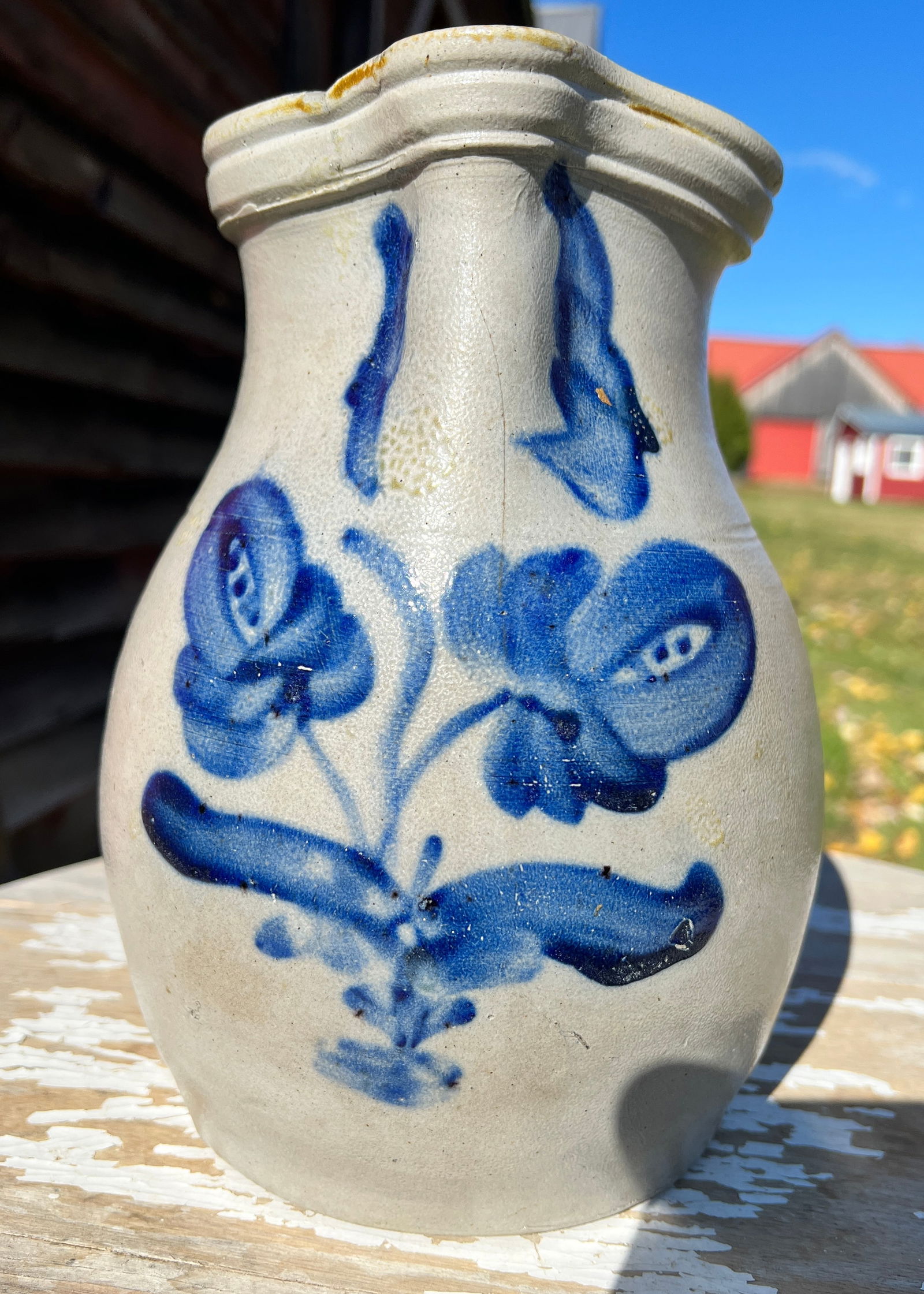 Folk Art PA Blue Decorated Stoneware Pitcher Crock (1 of 10)