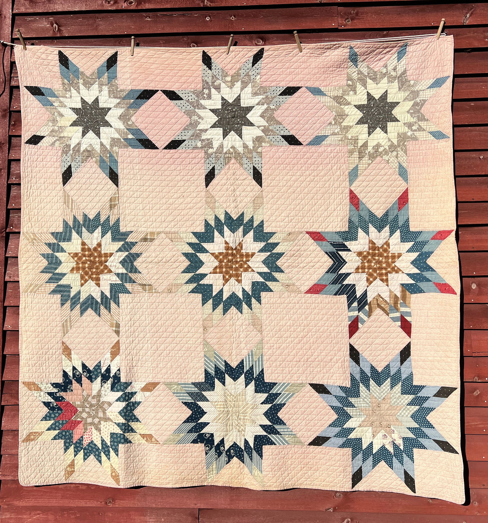 9 Star Folk Art  Quilt Hand Stitched (1 of 15)