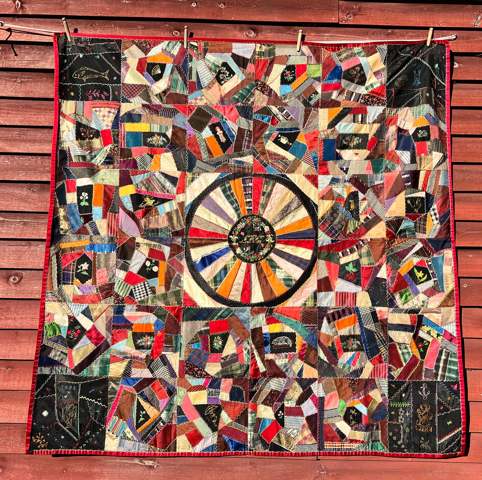 Documented 1886 Crazy Quilt - Signed (1 of 16)