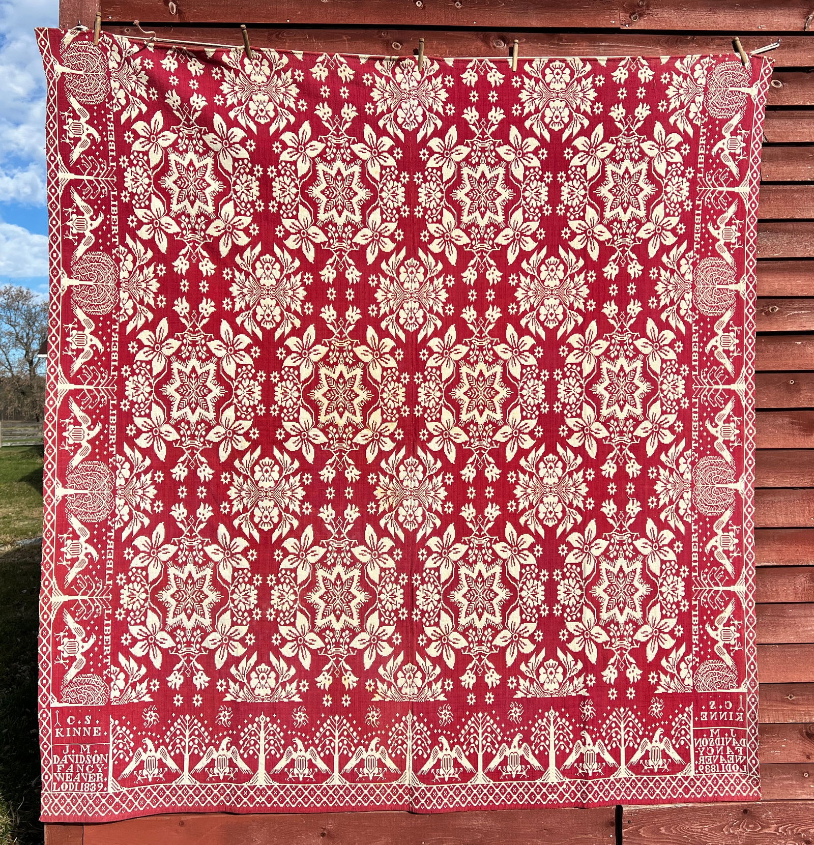 1839 Red Coverlet Liberty Quilt Fancy Weaver Lodi New York (1 of 20)