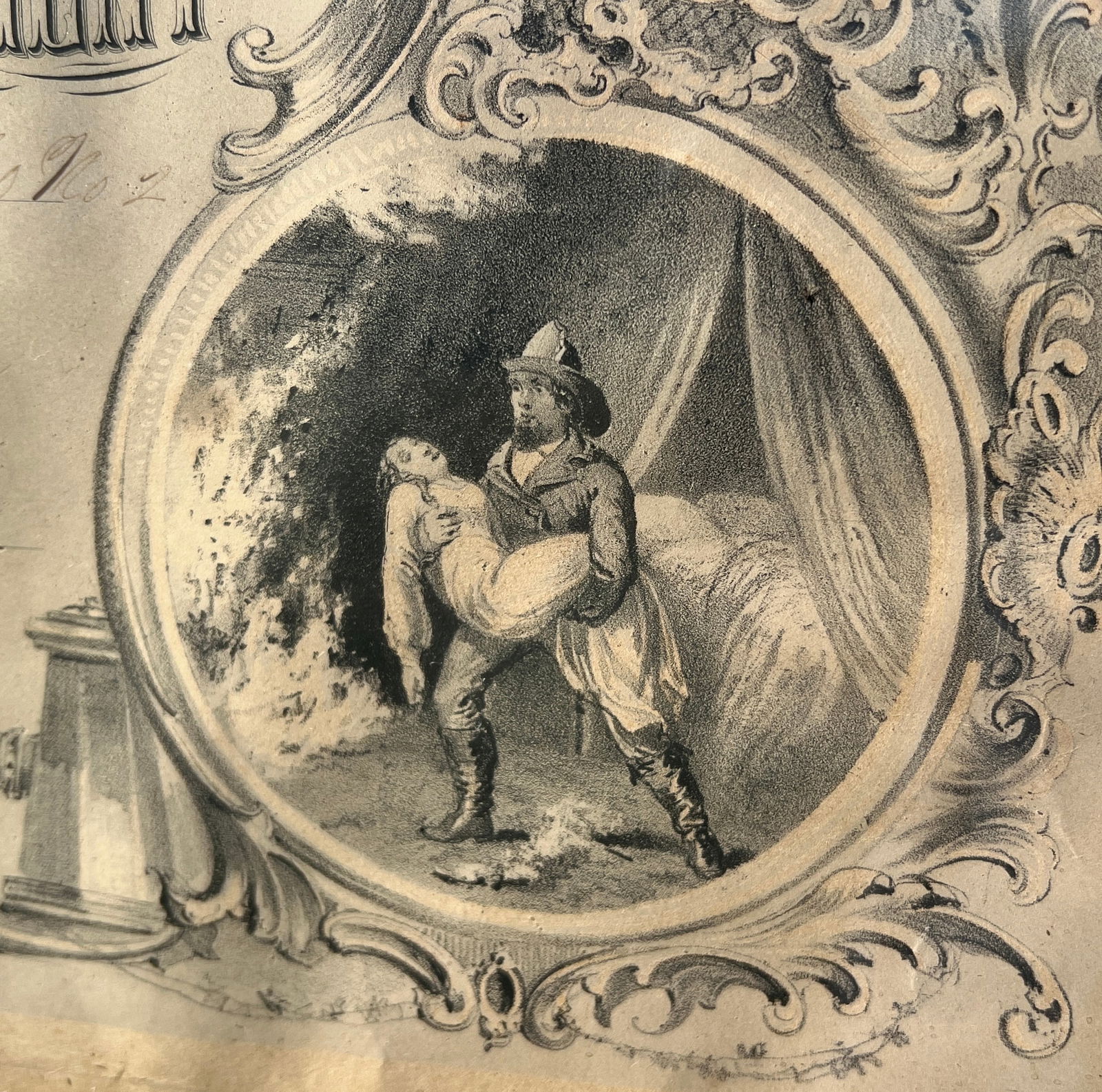 1861 Fire Department Certificate  Award Lemon Gilt Frame Nyack NY (1 of 11)