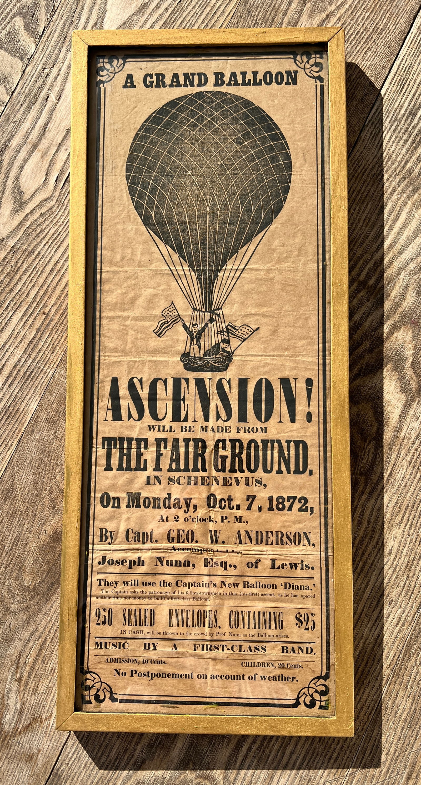 A Grand Balloon Aviation Fairground Broadside Advertising 1872 Schenevus NY (1 of 6)