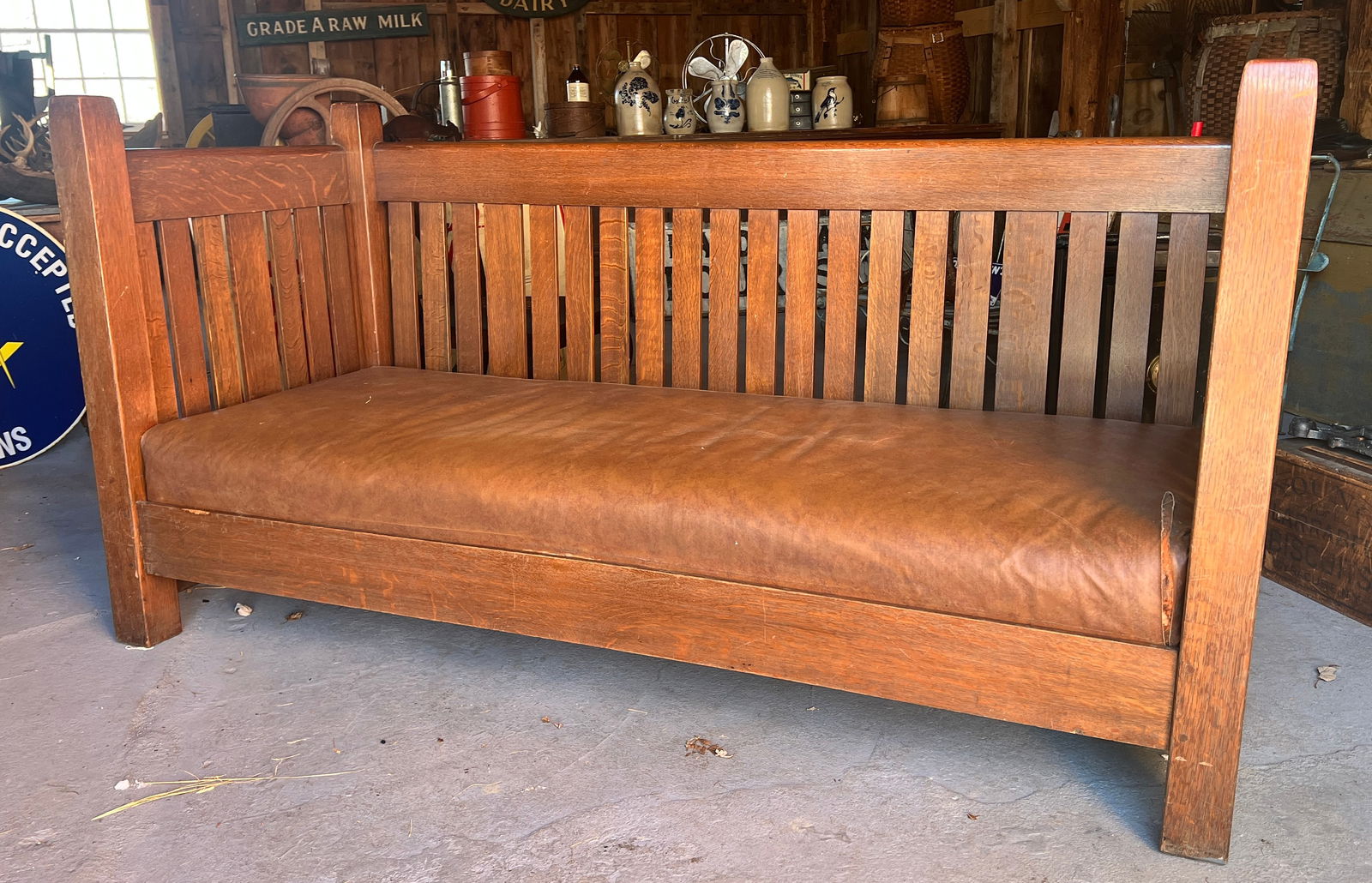 L & J G Stickley Mission Oak Even Arm Settle 222 - Signed (1 of 19)