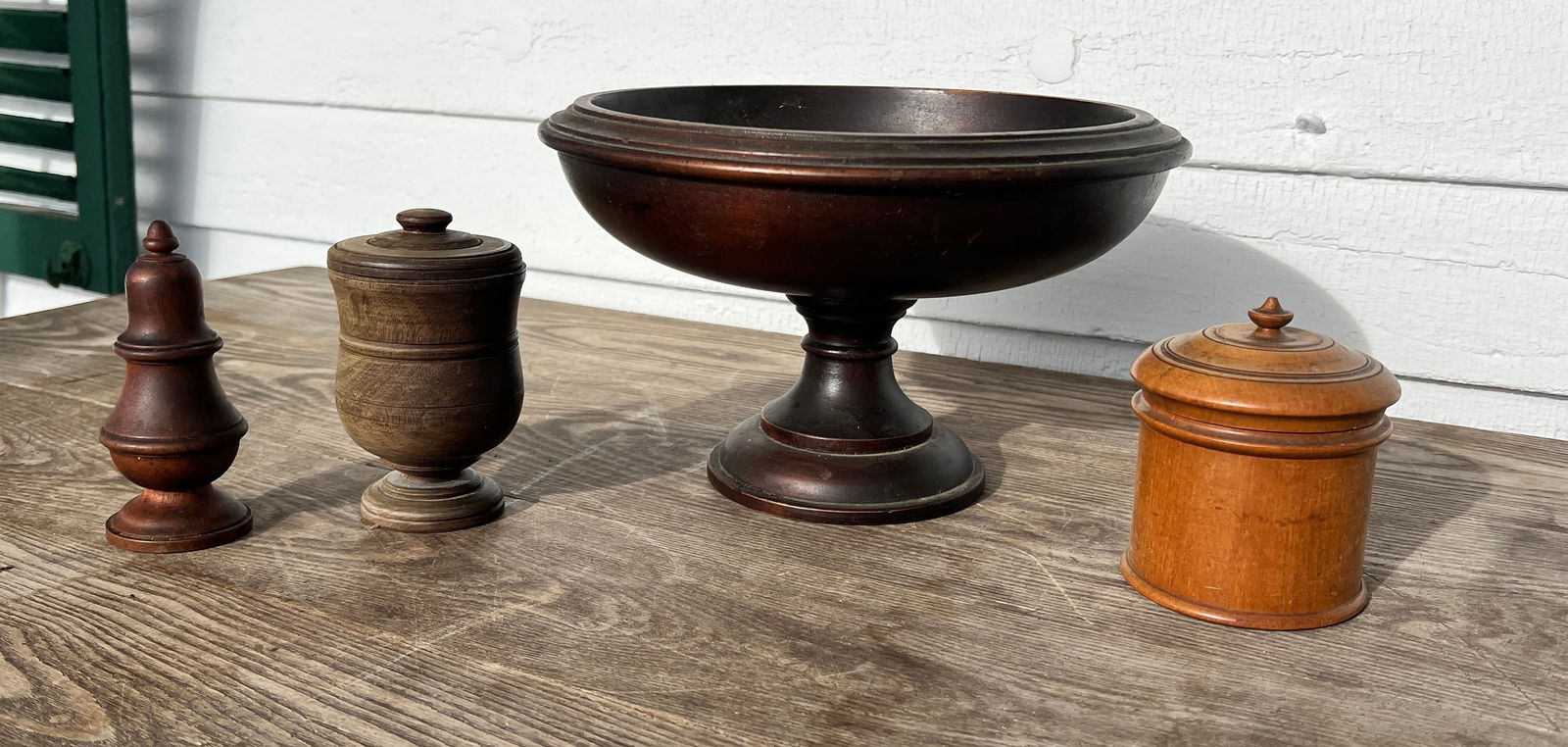 4 Early Country Treenware Tea Caddy Compote Salt Wooden Ware (1 of 7)