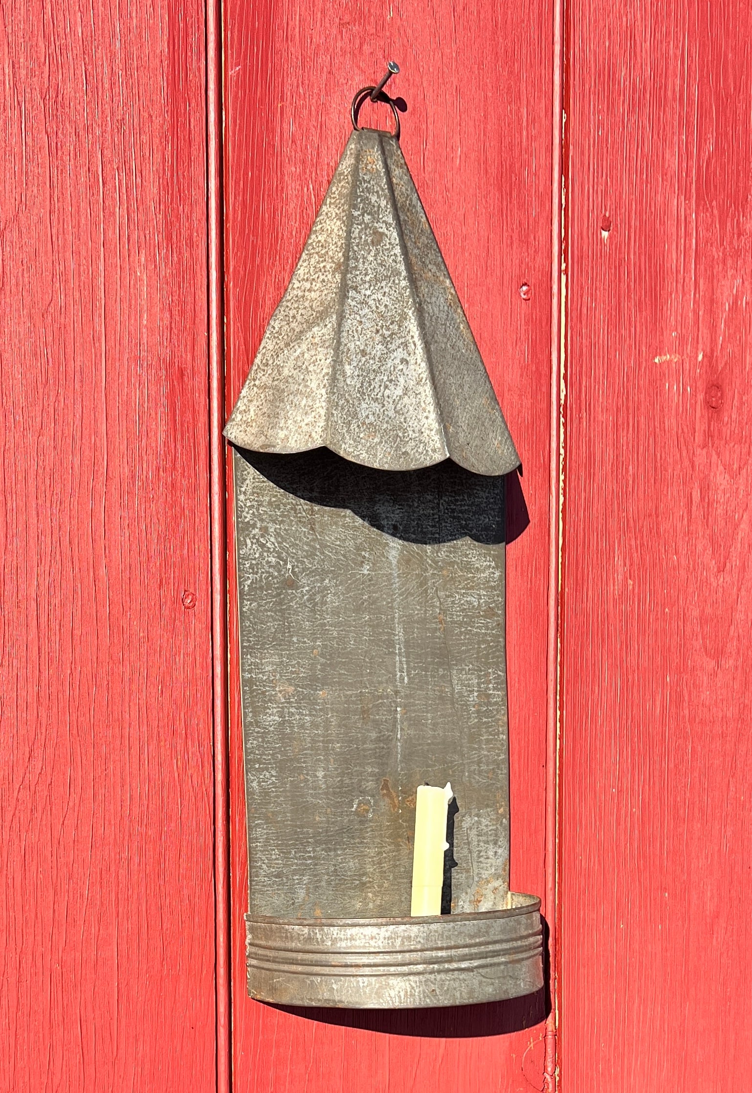 Country Hooded Tin Candle Wall Sconce Candlestick Holder (1 of 7)