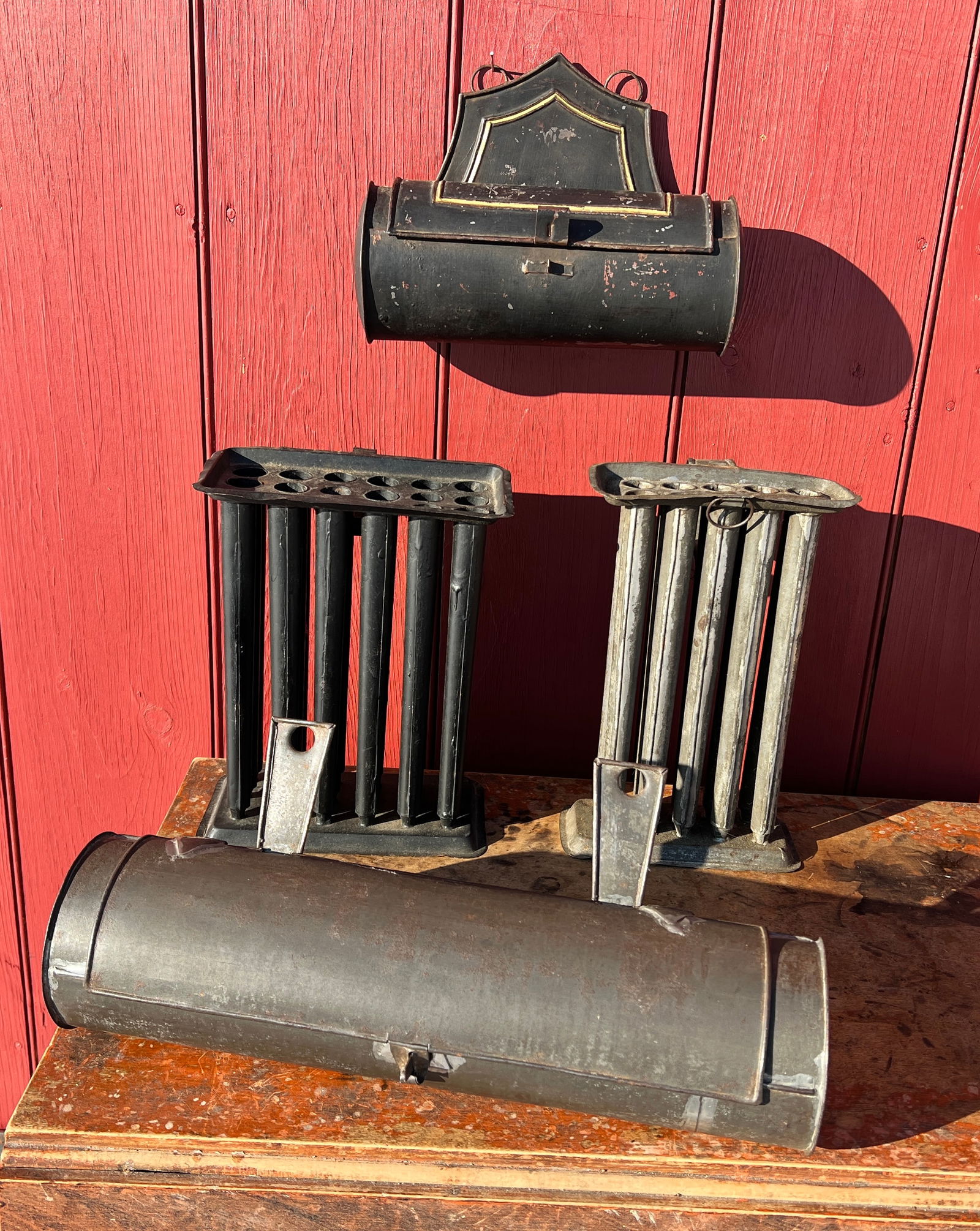 Antique Painted Toleware Candle Container & Molds (1 of 9)