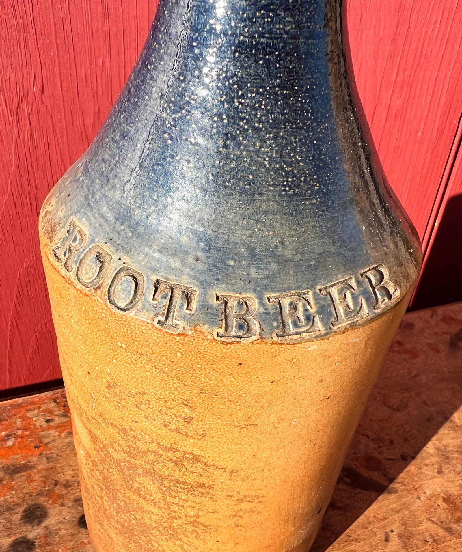 Blue Decorated Stoneware Root Beer Bottle Boyd & Beard (1 of 6)