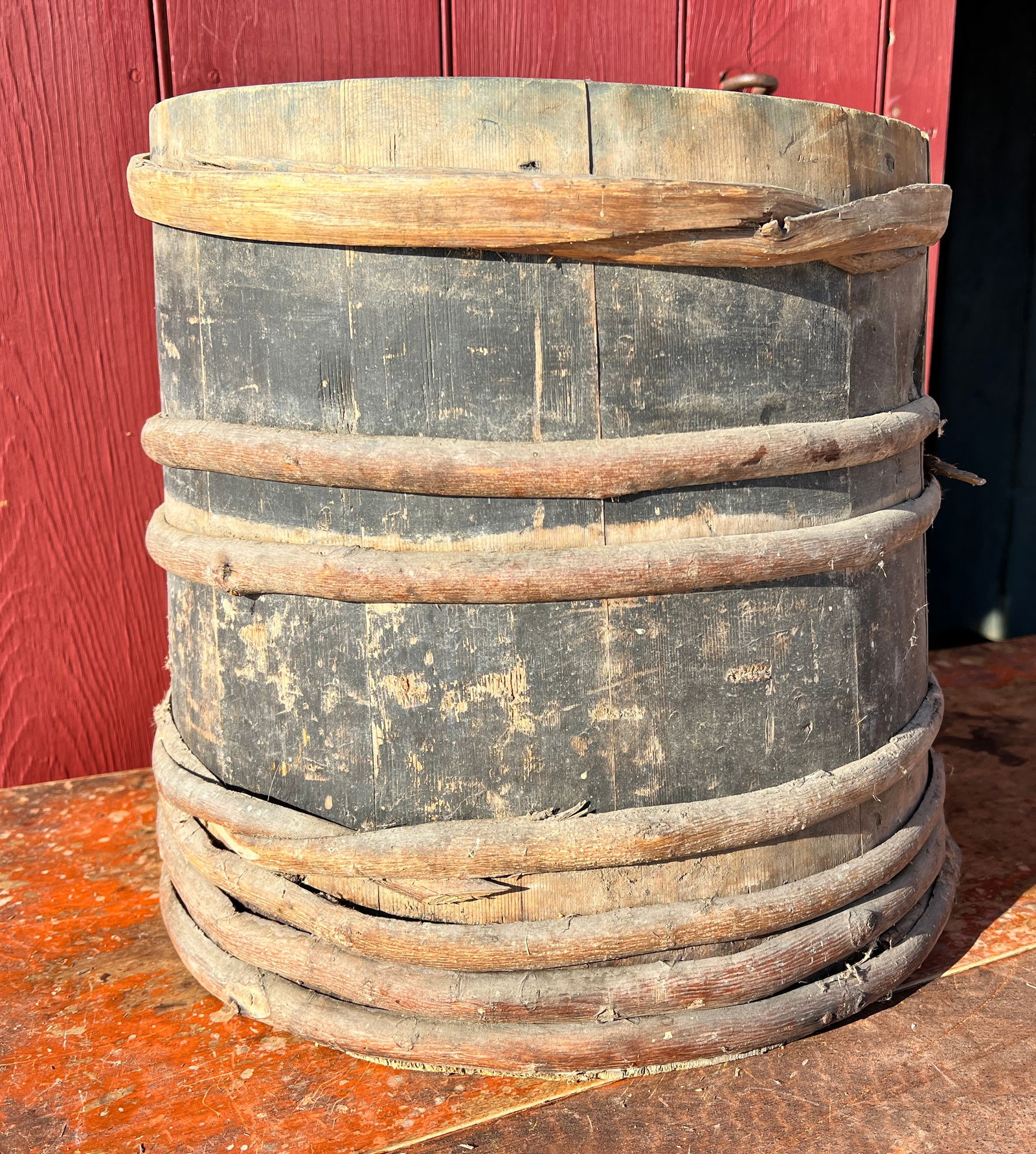 Early Country Farmhouse Kitchen Firkin Bucket Black Paint (1 of 6)