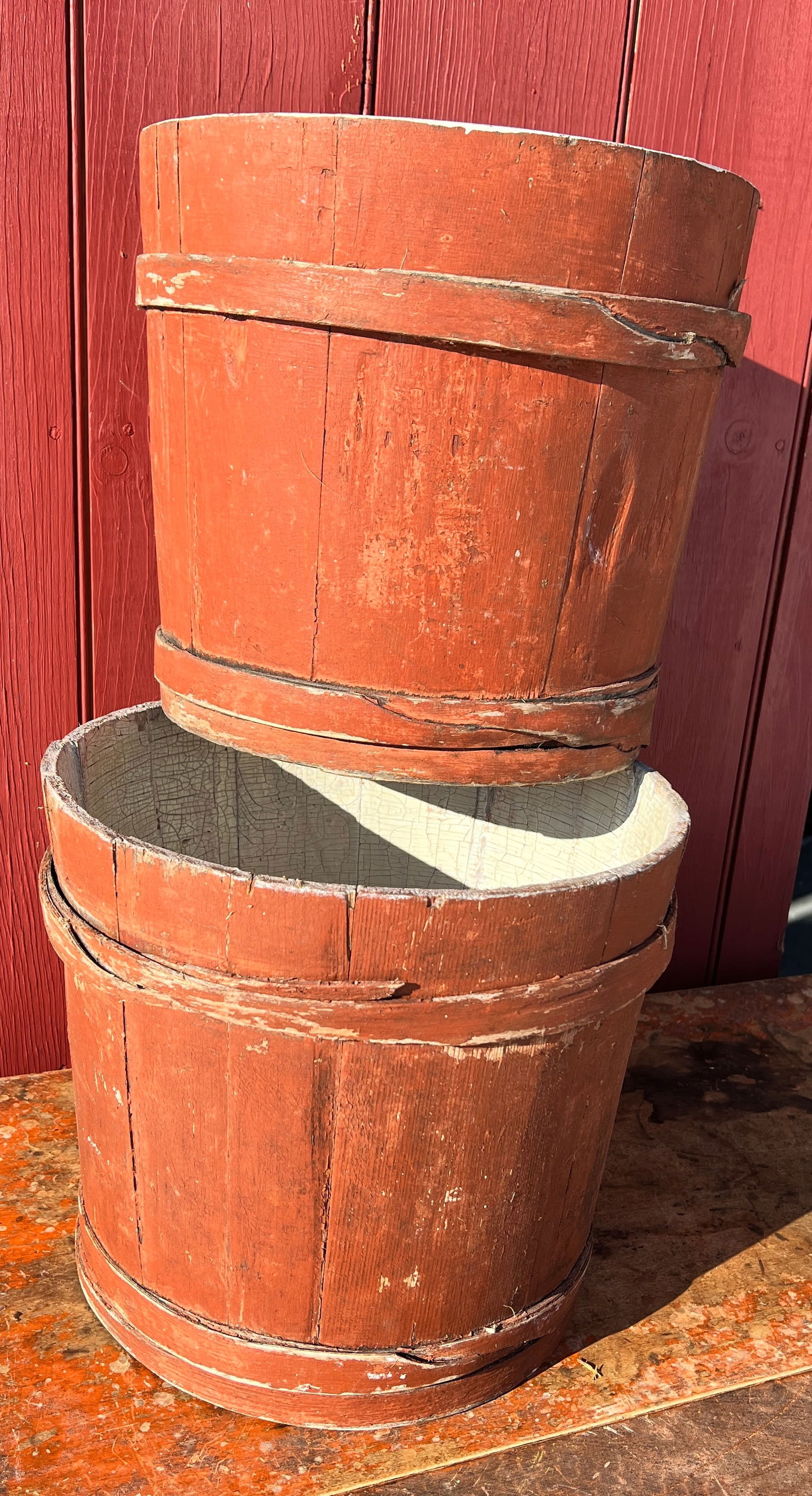 2 Vermont Early Red Painted Sugar Maple Syrup Sap Buckets (1 of 5)
