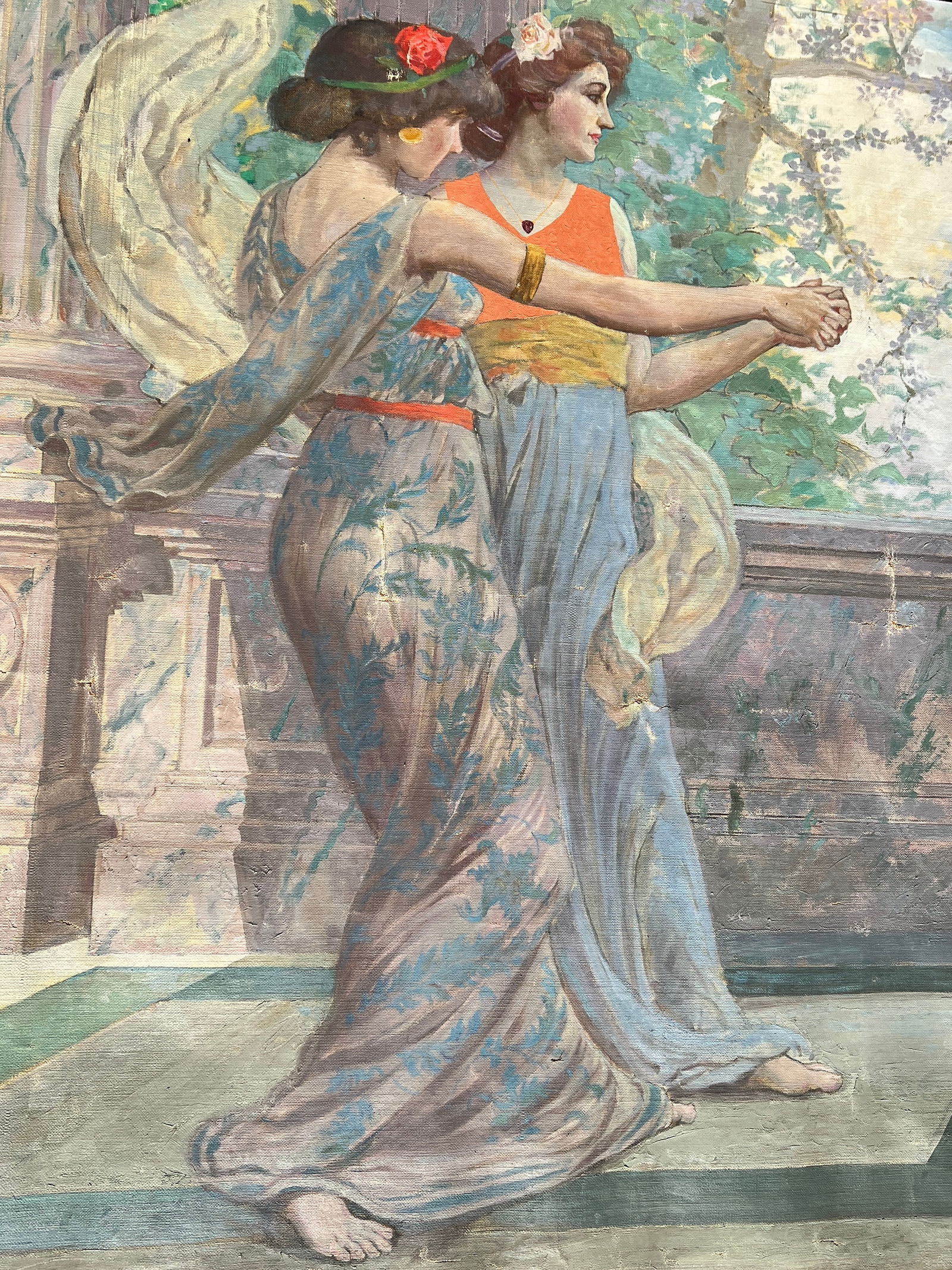 Large 1890's Mural Oil Painting Art Nouveau Dancing Ladies W B Cox (1 of 20)