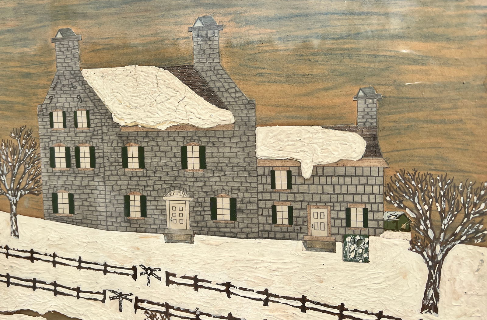 American Antique Folk Art Painting of Historic House (1 of 7)